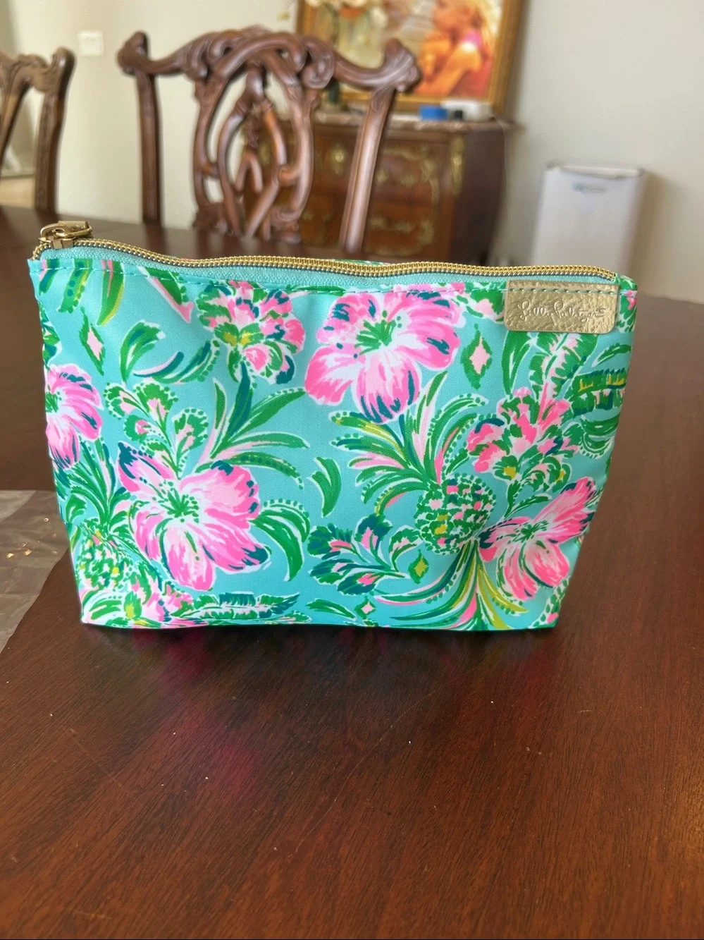 Lilly Pulitzer Surf Blue Diamond Girl Folia Zip Cosmetic Toiletry Pouch NWT